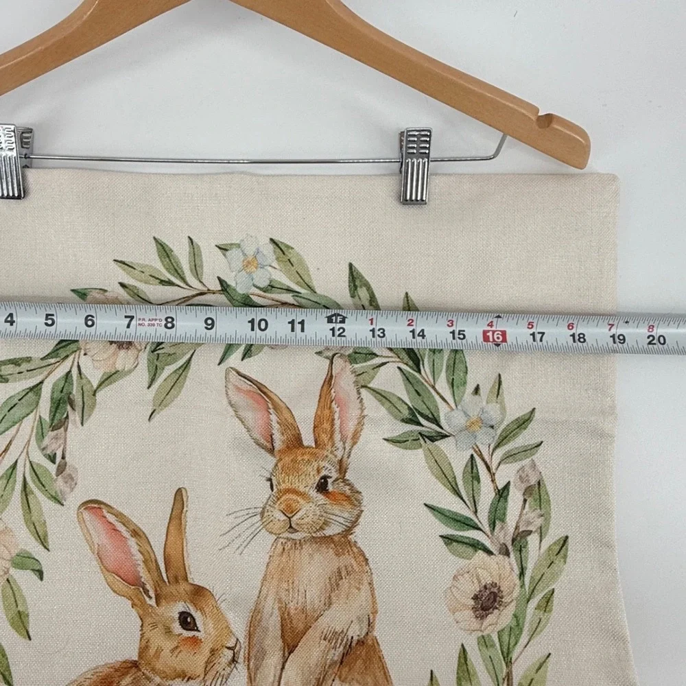 Easter Bunny‎ Pillow Cover Floral Wreath Spring Holiday Home Decor Throw 19X19